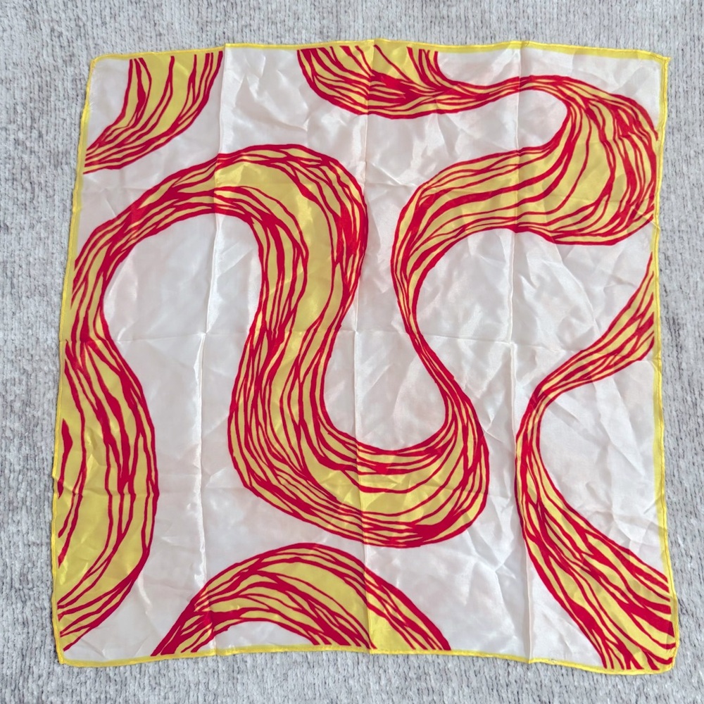 Vintage Abstract Print Silk Scarf 23” Red‎ Yellow White Square